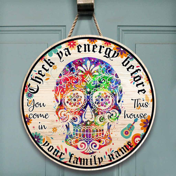 Sugar Skull Day Of The Dead Halloween Custom Round Wood Sign | Home Decoration | Waterproof | WN1603-Gerbera Prints.