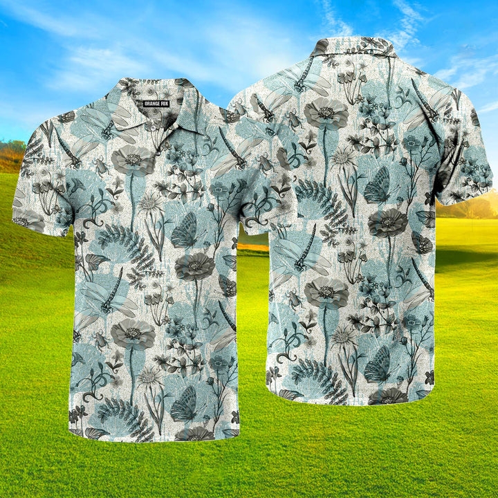 Summer Dragonflies Flowers Vintage Style Polo Shirt For Men