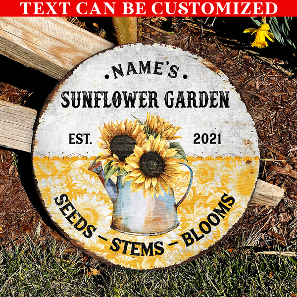 Sunflower Garden Custom Round Wood Sign | Home Decoration | Waterproof | WN1292-Colorful-Gerbera Prints.