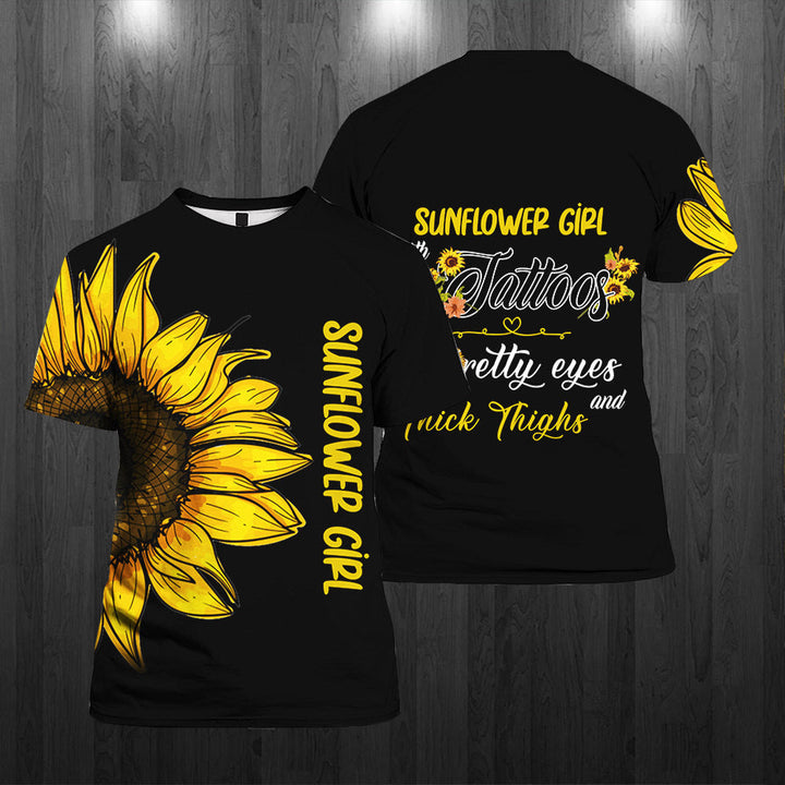 Sunflower Girl 3D All Over Print | Unisex | Adult | HP1331-Tee 3D-Gerbera Prints.
