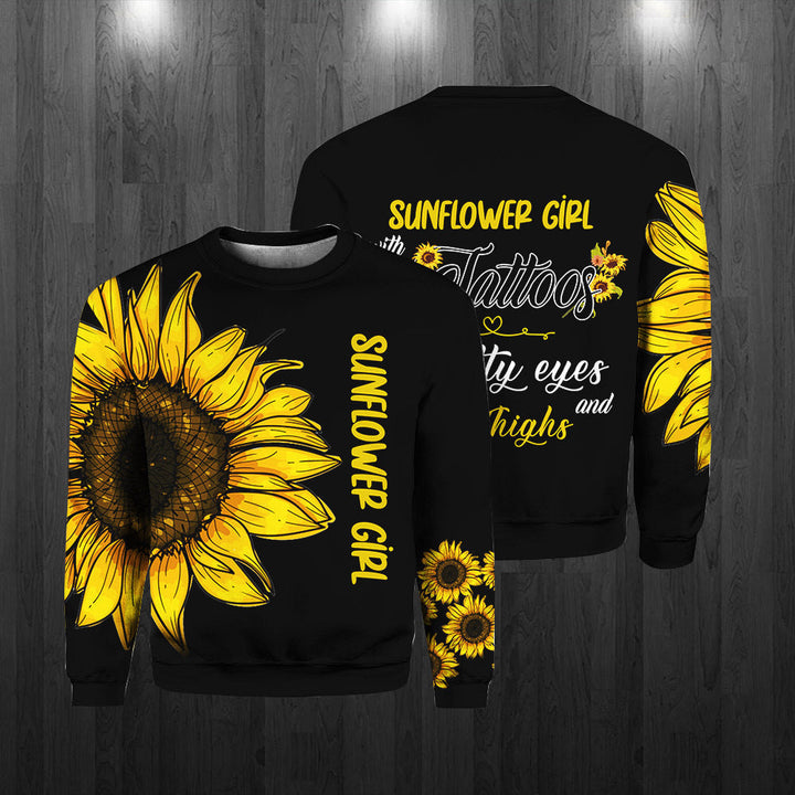 Sunflower Girl 3D All Over Print | Unisex | Adult | HP1331-Crewneck Sweatshirt-Gerbera Prints.
