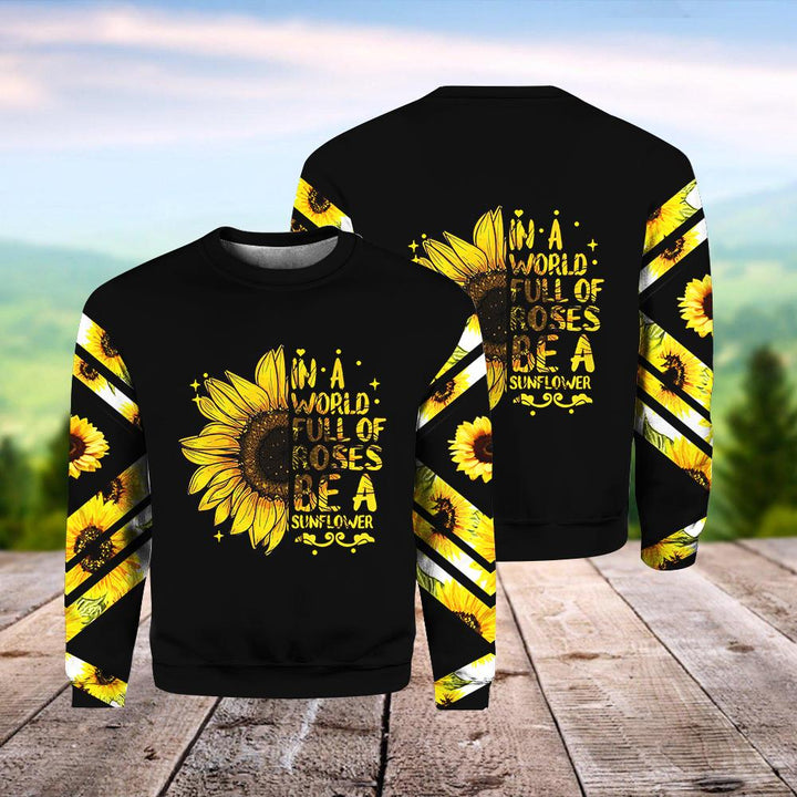 Sunflower In The World Hippie All Over Print | Unisex | HP1746-Crewneck Sweatshirt-Gerbera Prints.