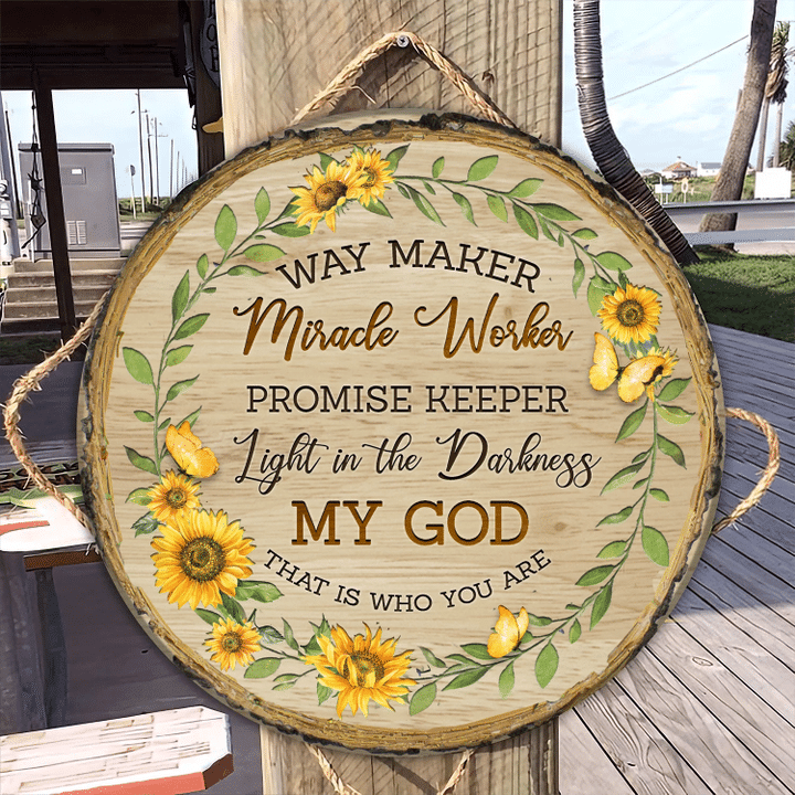 Sunflower My God That Is Who You Are Custom Round Wood Sign | Home Decoration | WN1584-Colorful-Gerbera Prints.