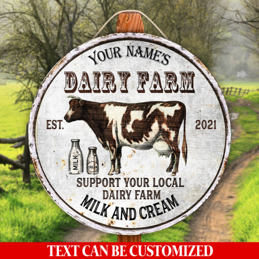 Support Your Local Dairy Farm Custom Round Wood Sign | Home Decoration | Waterproof | WN1310-Colorful-Gerbera Prints.