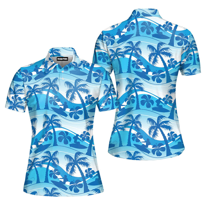 Surfer Palm Tree Polo Shirt For Women