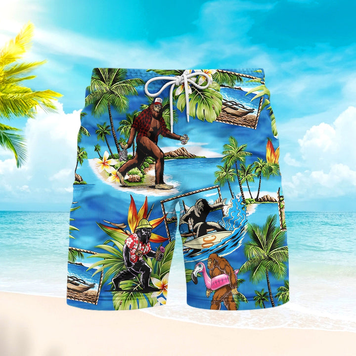 Surfing Bigfoot Holiday Beach Palm Tree Beach Shorts For Men