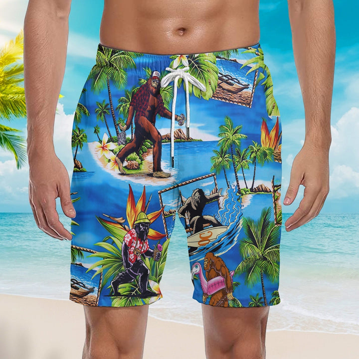 Surfing Bigfoot Holiday Beach Palm Tree Beach Shorts For Men