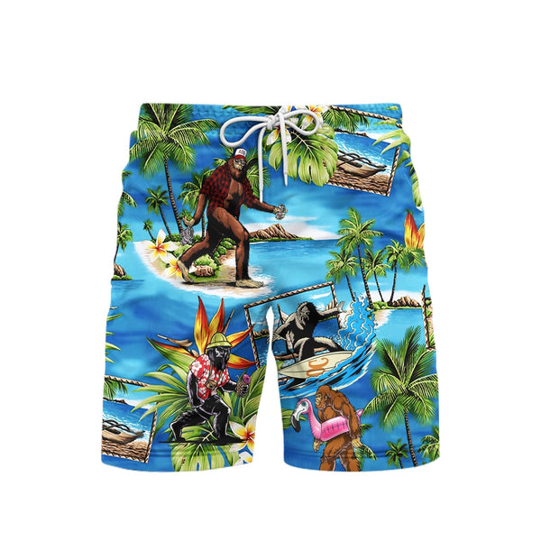 Surfing Bigfoot Holiday Beach Palm Tree Beach Shorts For Men