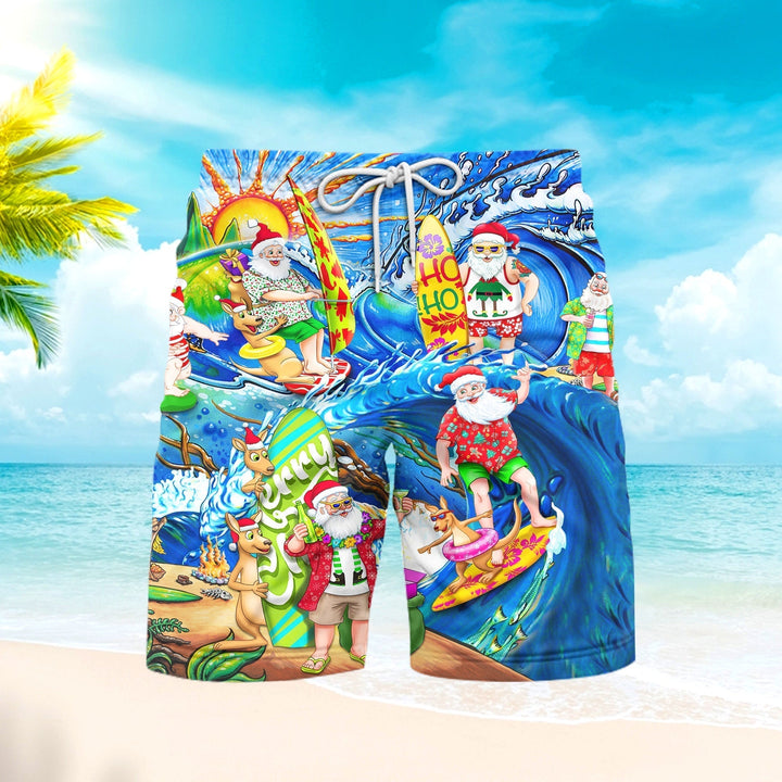 Surfing Funny Santa Christmas Beach Shorts For Men