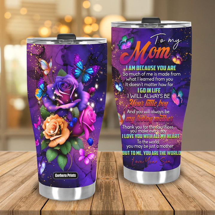 To My Mom From Son Rose Flowers Butterfly Mother's Day Stainless Steel Tumbler Cup Travel Mug TC7100