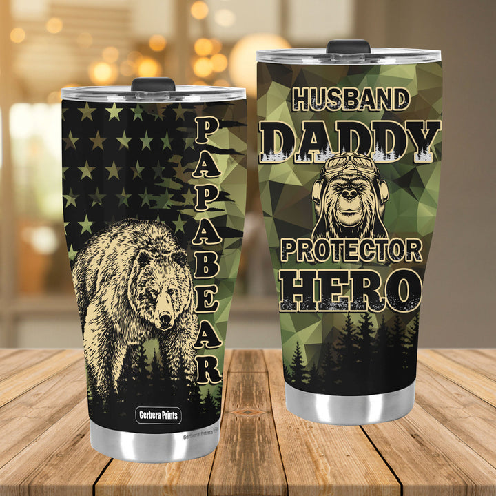 Father's Day Papa Bear Daddy Husband Protector Hero Stainless Steel Tumbler Cup Travel Mug TC7402
