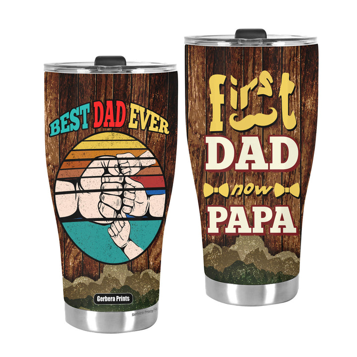 Father's Day First Dad Now Papa Fist Bump Vintage Stainless Steel Tumbler Cup Travel Mug TC7405