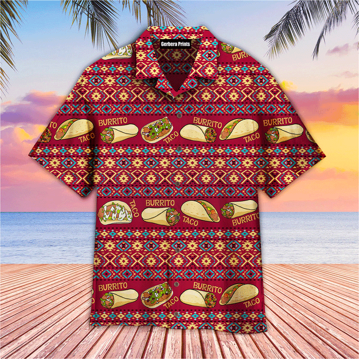 Taco And Burrito Mexican Pattern Red Aloha Hawaiian Shirts For Men And For Women WT6662