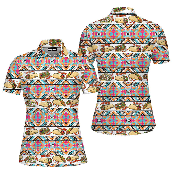 Taco And Burrito Mexican Polo Shirt For Women