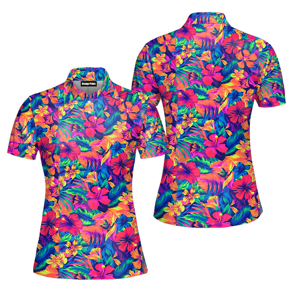 Tahitian Floral Flower Polo Shirt For Women