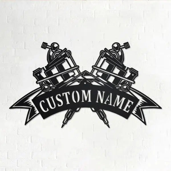 Tattoo Shop Name Custom Cut Metal Sign | MN1557-Black-Gerbera Prints.