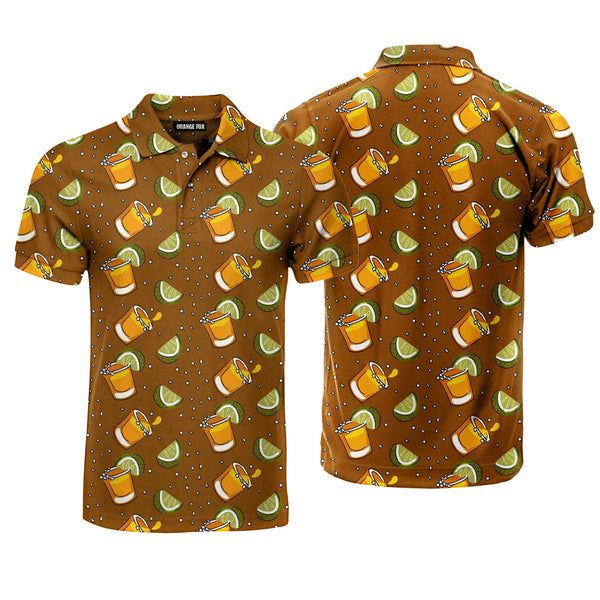 Tequila With Lime Shot Brown Polo Shirt For Men