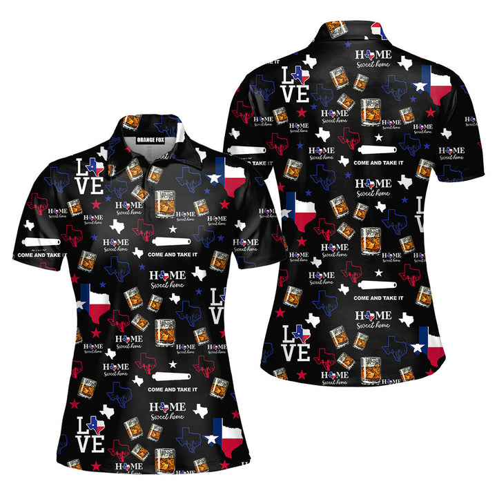 Texas Love - Gift for Women, Texas Lovers, Bourbon Lovers - Black Bourbon Polo Shirt