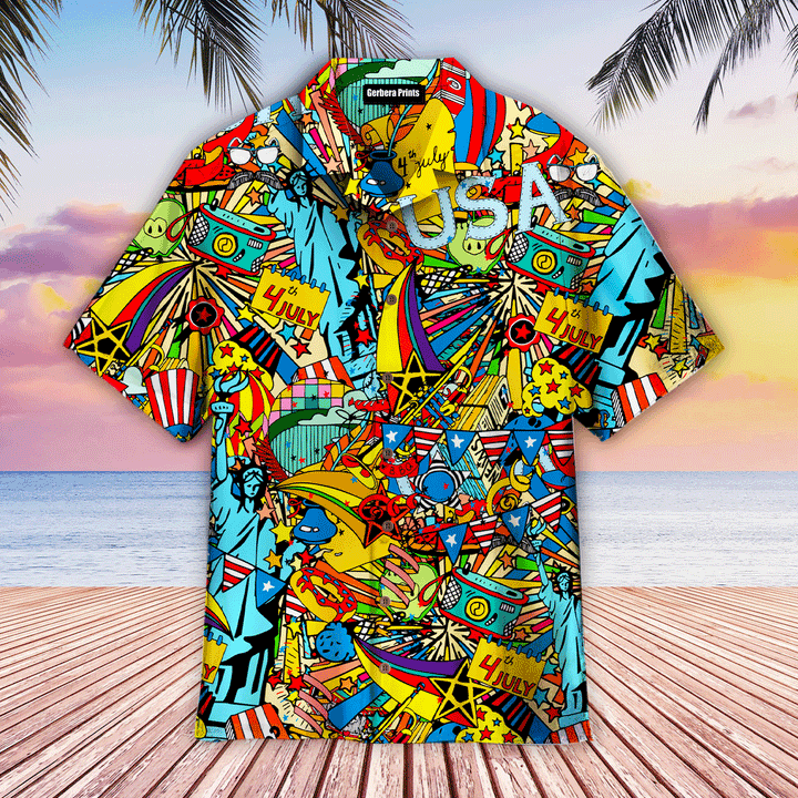 The 4th Of July Independence Doodles Colorful Aloha Hawaiian Shirts For Men And For Women WT6369