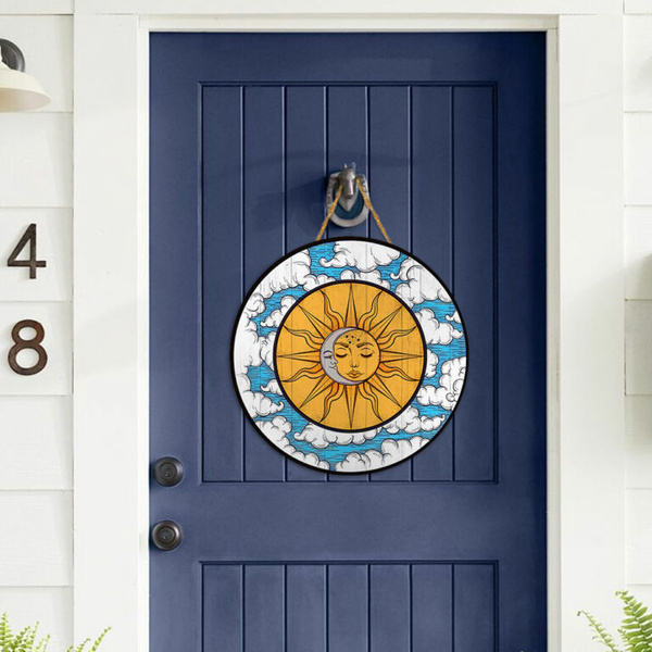 The Moon Embraces The Sun Hippie Sample Round Wood Sign | Home Decoration | Waterproof | WS1151-Colorful-Gerbera Prints.