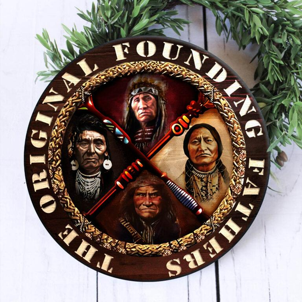 The Original Founding Fathers Round Wood Sign | Home Decoration | Waterproof | WS1181-Colorful-Gerbera Prints.