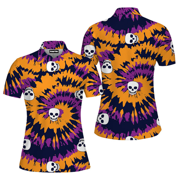 Tie Dye With Skull Pattern Polo Shirt For Women