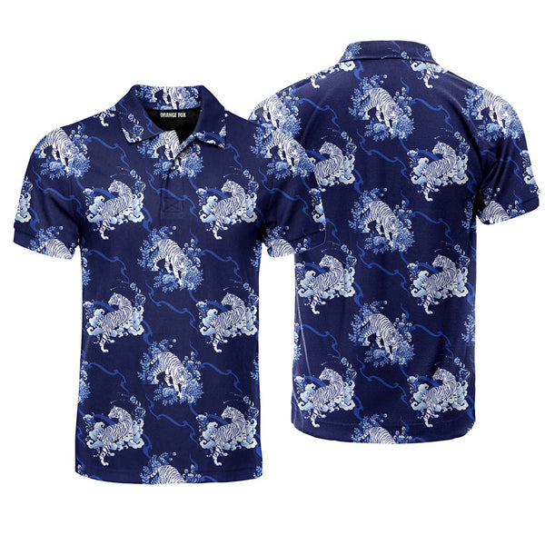 Tiger Walking In Flower Pattern Polo Shirt For Men