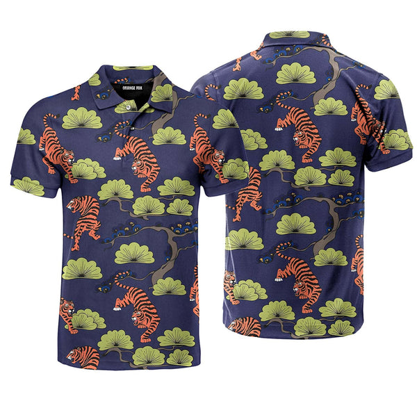 Tigers In Japanese Style Pattern Polo Shirt For Men