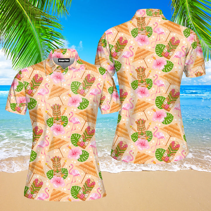 Tiki Mask Tropical Summer On Paradise Beach Polo Shirt For Women