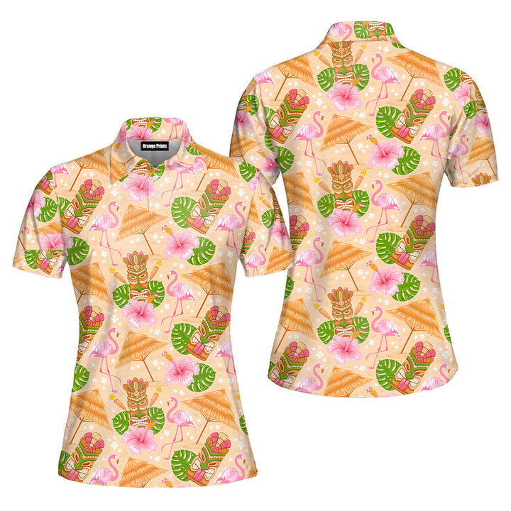 Tiki Mask Tropical Summer On Paradise Beach Polo Shirt For Women