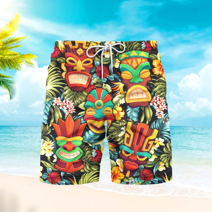 Tiki Tiki Head Beach Shorts For Men