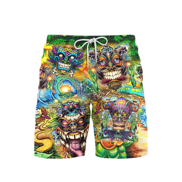 Tiki Tiki Hippie Smile Green Beach Shorts For Men