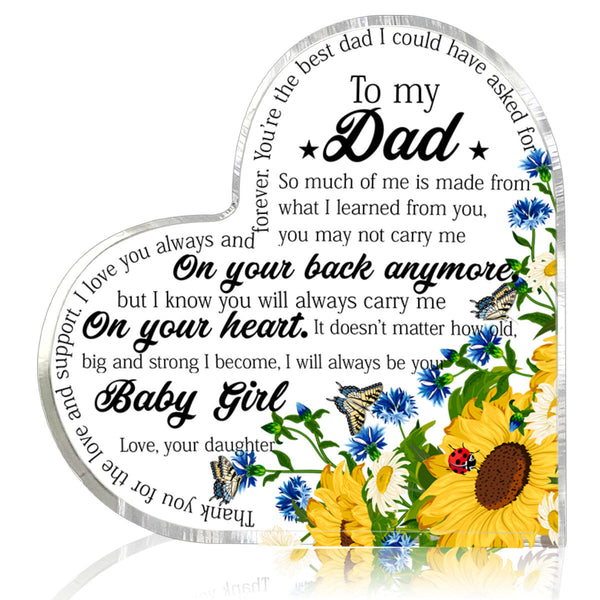 To My Dad From Your Daughter Sunflower Father's Day Heart Shaped Acrylic Plaque Gift For Mom & For Dad HA1007-Colorful-Gerbera Prints.