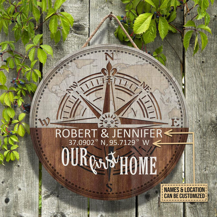 Travel Couple First Home Custom Round Wood Sign | Home Decoration | Waterproof | WN1543-Colorful-Gerbera Prints.