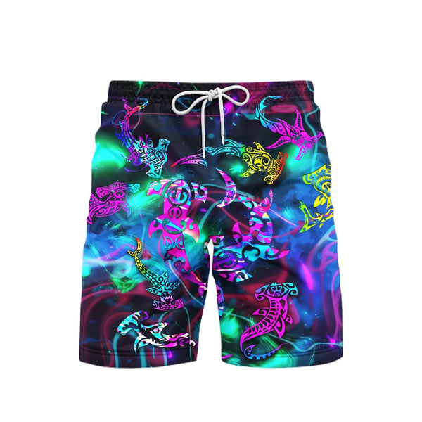 Tribal Shark Maori Neon Beach Shorts For Men