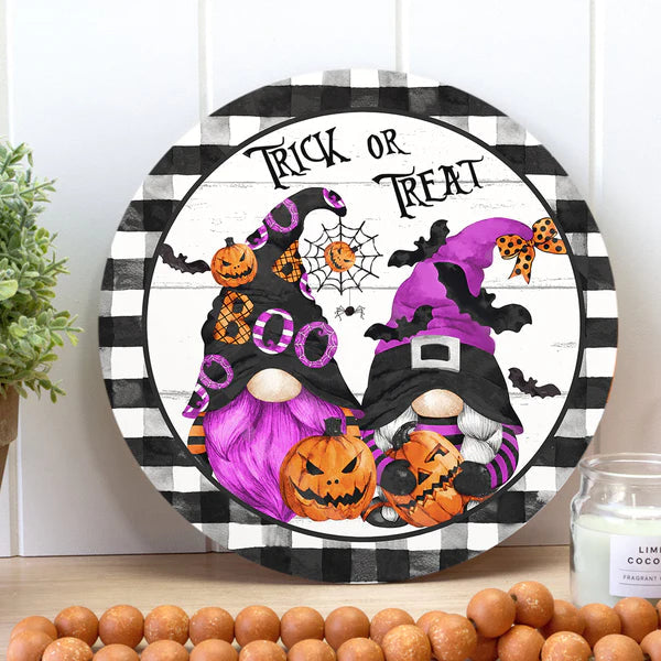 Trick Or Treat Halloween Round Wood Sign | Home Decoration | Waterproof | WS1244-Gerbera Prints.