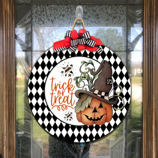 Trick or Treat Halloween Round Sign Round Wood Sign | Home Decoration | Waterproof | WS1319-Gerbera Prints.