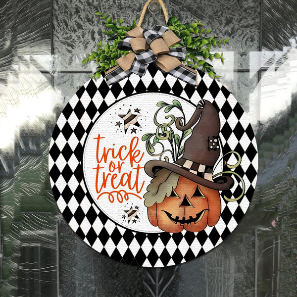 Trick or Treat Halloween Round Sign Round Wood Sign | Home Decoration | Waterproof | WS1319-Colorful-Gerbera Prints.