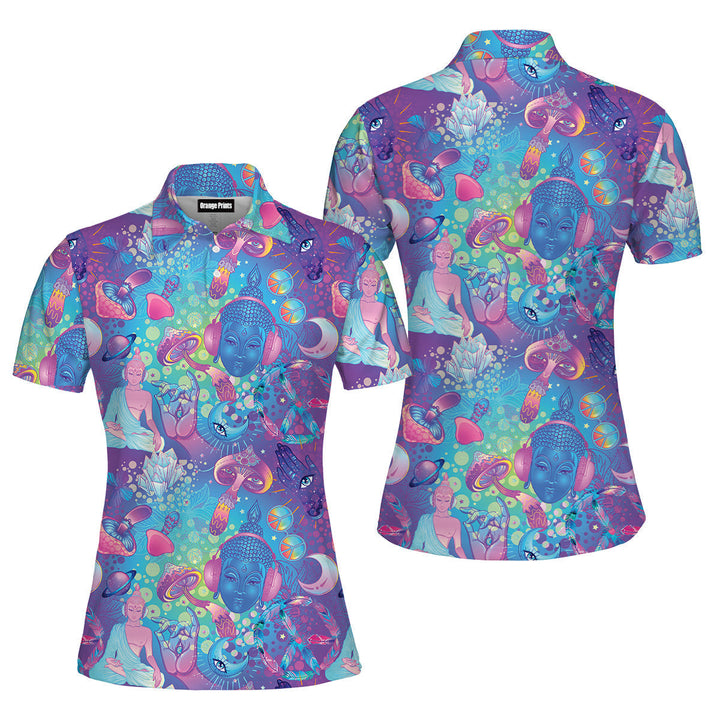 Trippy Hippie Neon Mushroom Polo Shirt For Women