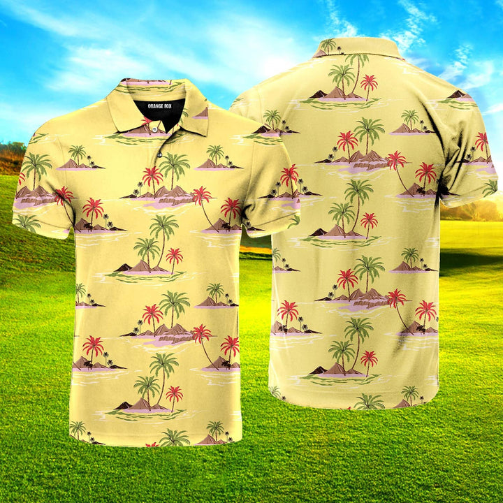 Tropical Beach Yellow Polo Shirt For Men