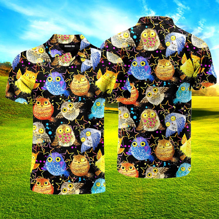 Tropical Colorful Neon Owl Polo Shirt For Men