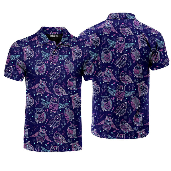 Tropical Colorful Neon Owl Polo Shirt For Men