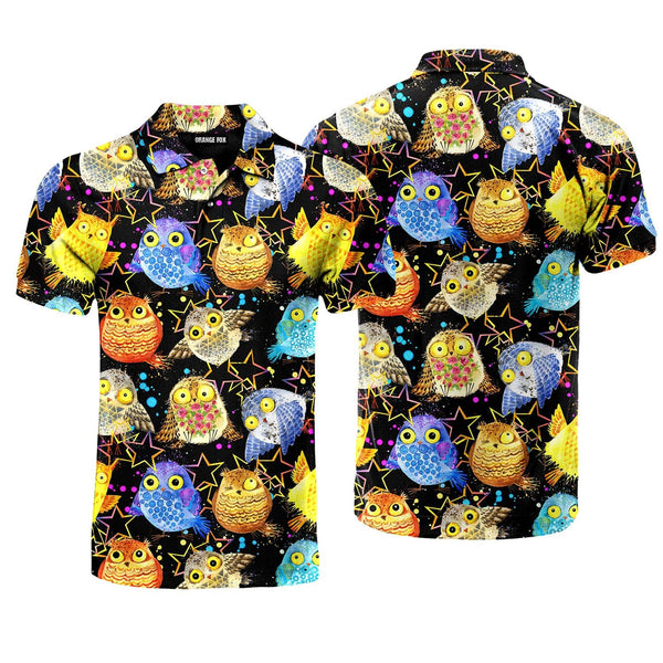 Tropical Colorful Neon Owl Polo Shirt For Men