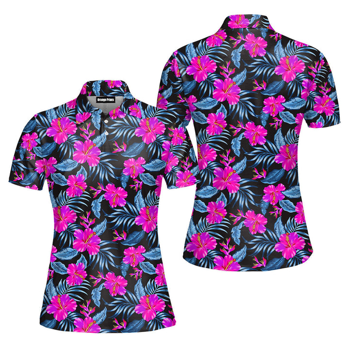 Tropical Flowers Hibiscus Polo Shirt For Women