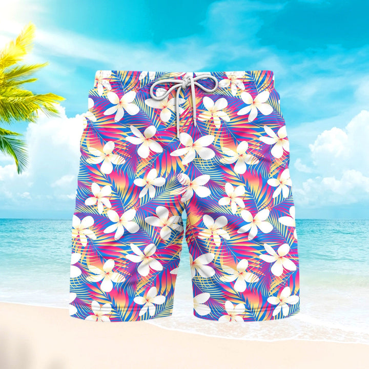 Tropical Flowers With Leaves Beach Shorts For Men