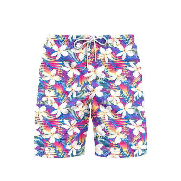 Tropical Flowers With Leaves Beach Shorts For Men