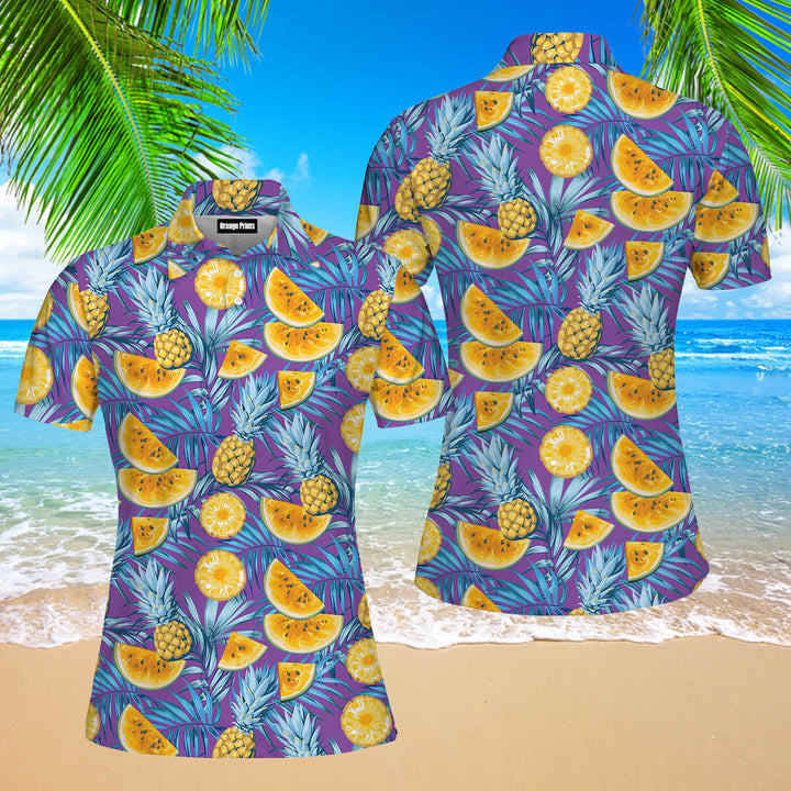 Tropical Fruits Pineapples Polo Shirt For Women