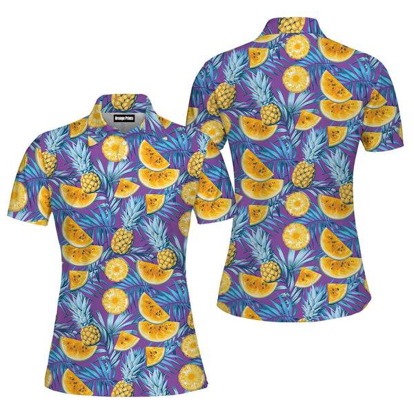 Tropical Fruits Pineapples Polo Shirt For Women