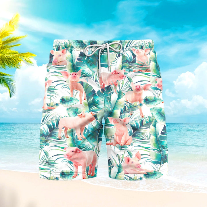 Tropical Funny Pig Beach Shorts For Men