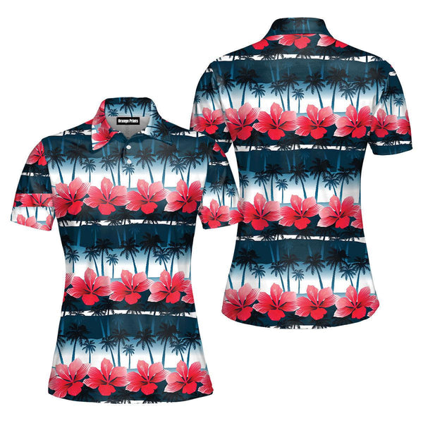 Tropical Hibiscus Flowers Polo Shirt For Women